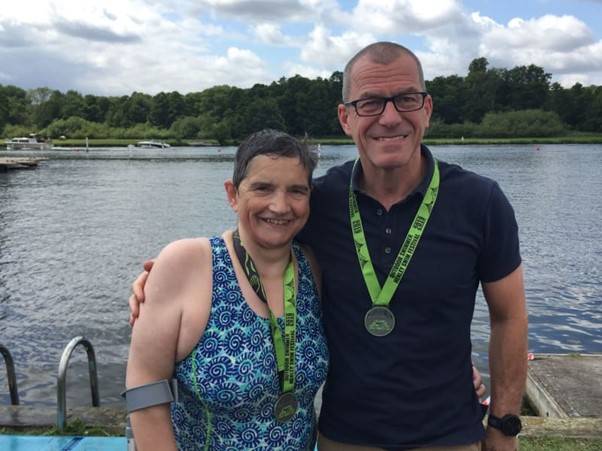 Swimmers from the first boat in 2009 - Eleanor Reddington and Aspire’s CEO, Brian Carlin